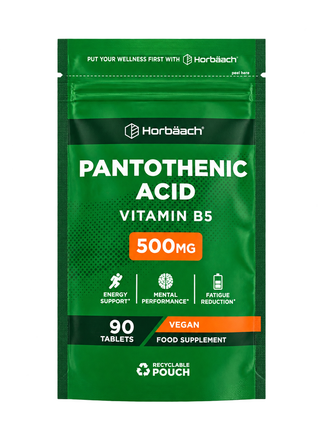 Horbaach vegan pantothenic acid supplement pouch